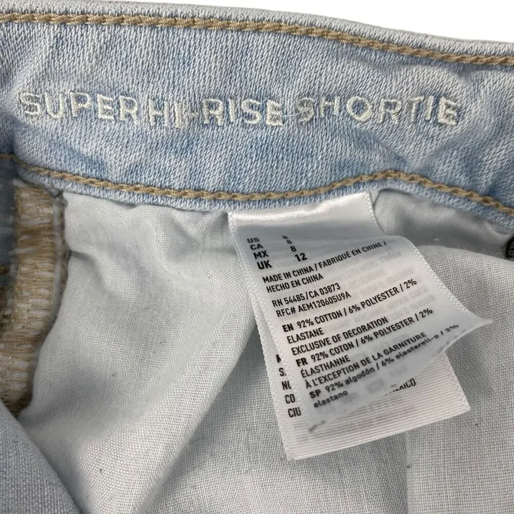 American Eagle Light Wash Distressed Super High Rise Shortie size 8